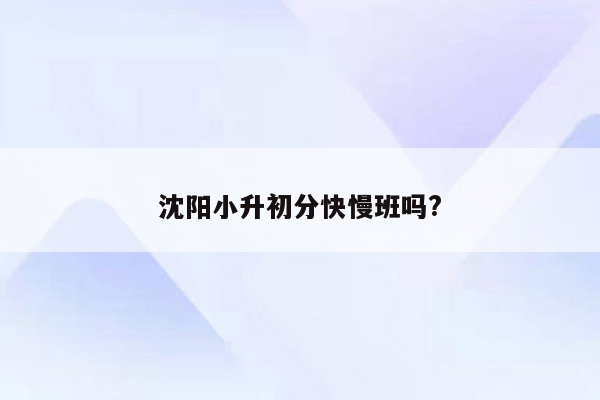 沈阳小升初分快慢班吗?