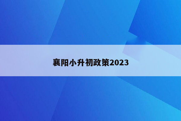 襄阳小升初政策2023