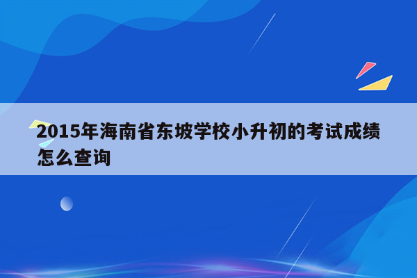 2015年海南省东坡学校小升初的考试成绩怎么查询