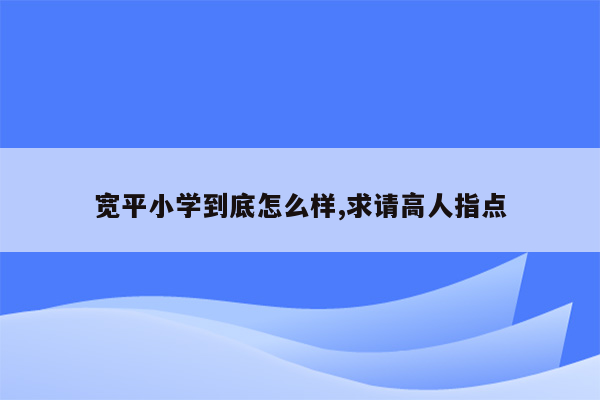 宽平小学到底怎么样,求请高人指点