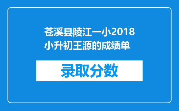苍溪县陵江一小2018小升初王源的成绩单