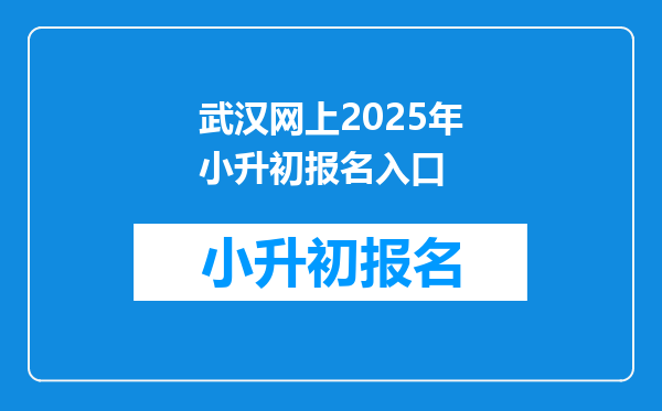 武汉网上2025年小升初报名入口