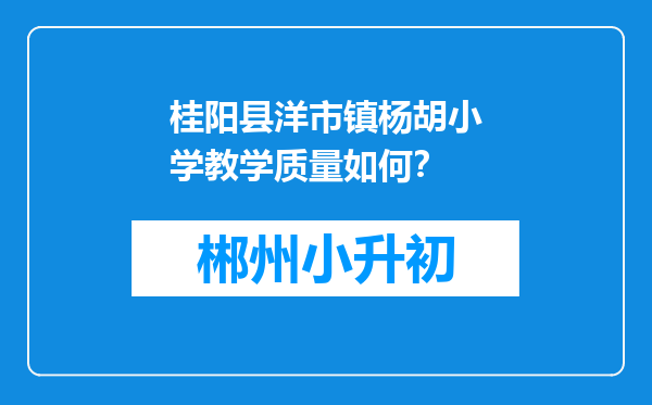桂阳县洋市镇杨胡小学教学质量如何？