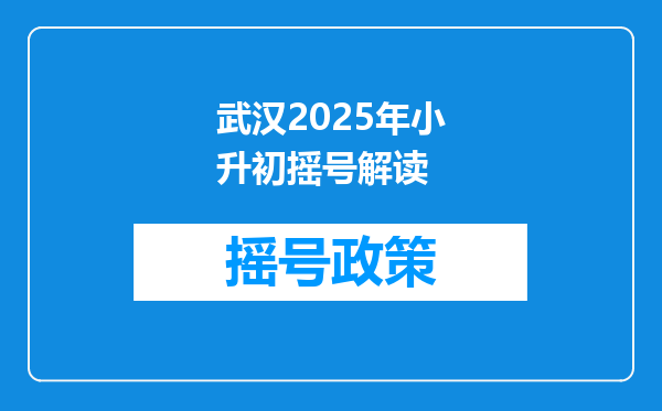 武汉2025年小升初摇号解读