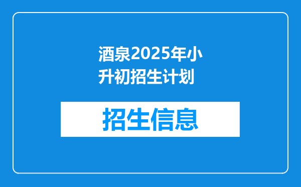 酒泉2025年小升初招生计划