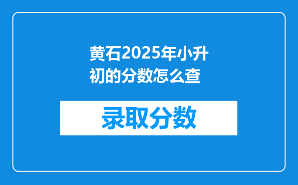黄石2025年小升初的分数怎么查