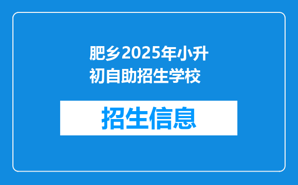 肥乡2025年小升初自助招生学校