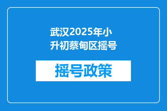 武汉2025年小升初蔡甸区摇号