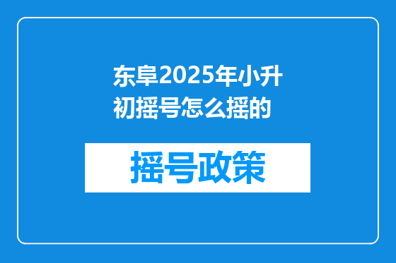 东阜2025年小升初摇号怎么摇的