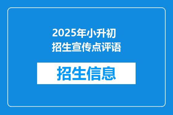 2025年小升初招生宣传点评语