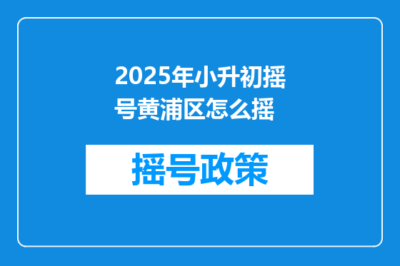 2025年小升初摇号黄浦区怎么摇