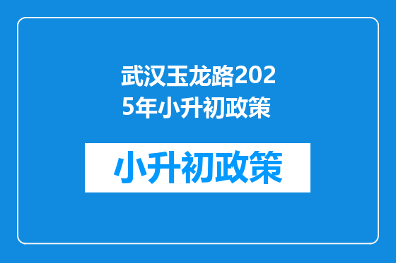 武汉玉龙路2025年小升初政策