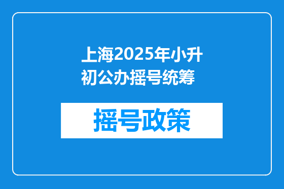 上海2025年小升初公办摇号统筹