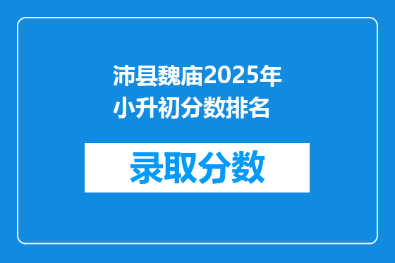 沛县魏庙2025年小升初分数排名