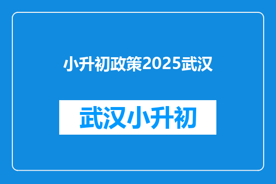 小升初政策2025武汉