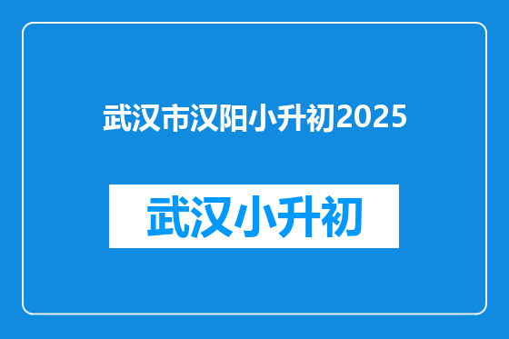 武汉市汉阳小升初2025