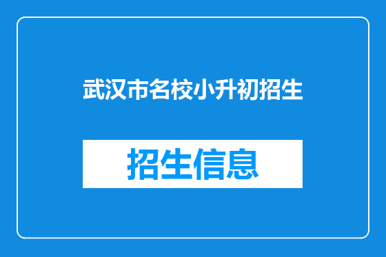武汉市名校小升初招生